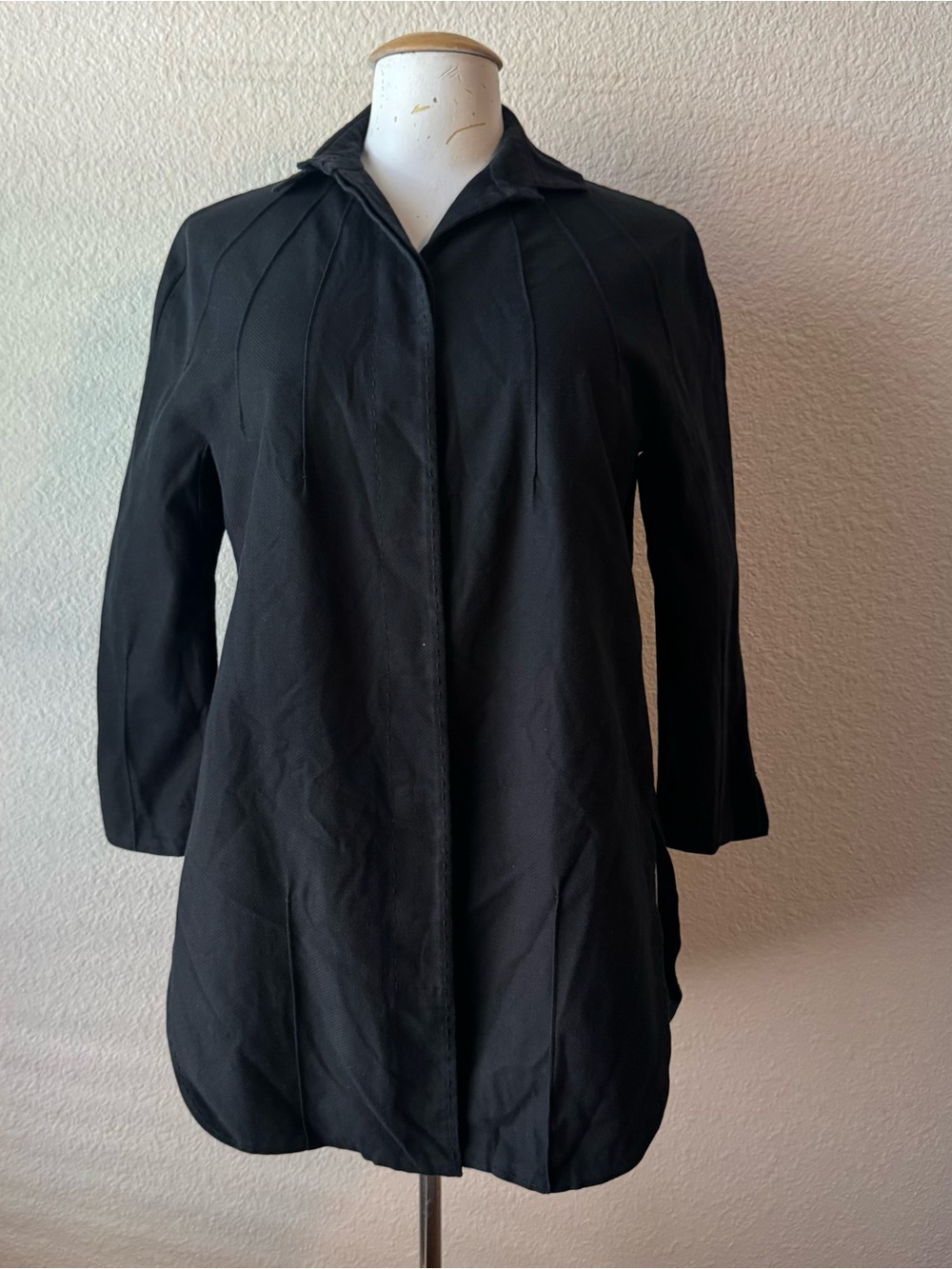 Ralph Rucci Chaco Women’s Black Button Up Top Coat Size 8 Luxury Minimalist